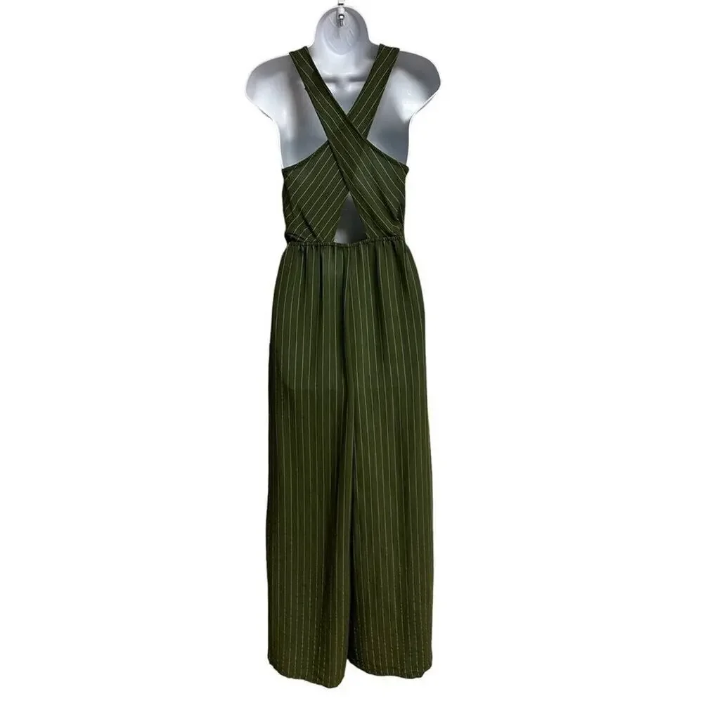 Flying Tomato Sleeveless Wide Leg Belted Jumpsuit in Green‎ Size Small